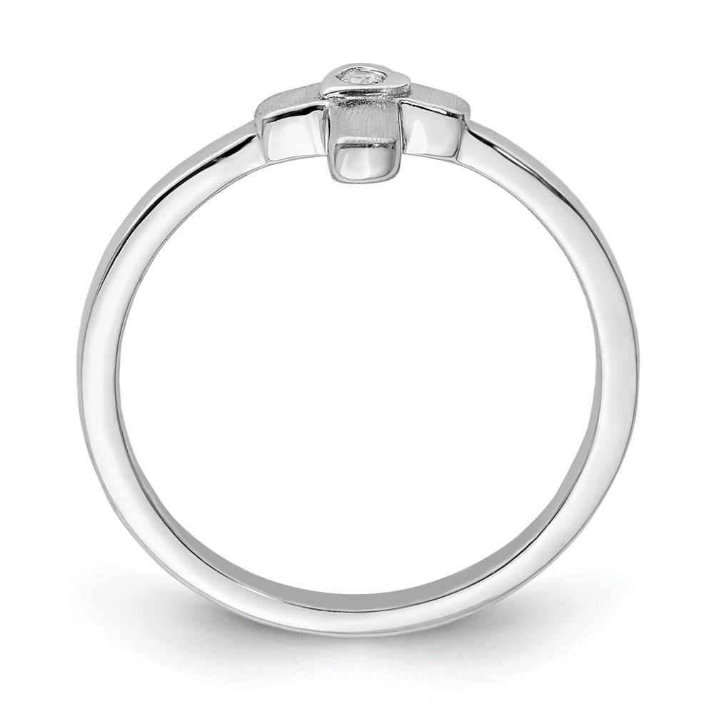 Sterling Silver Polished & Satin Cz Cross Children'S Ring