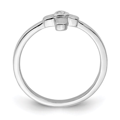 Sterling Silver Polished & Satin Cz Cross Children'S Ring