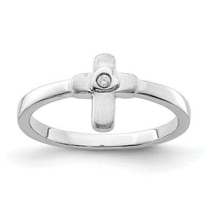 Sterling Silver Polished & Satin Cz Cross Children'S Ring