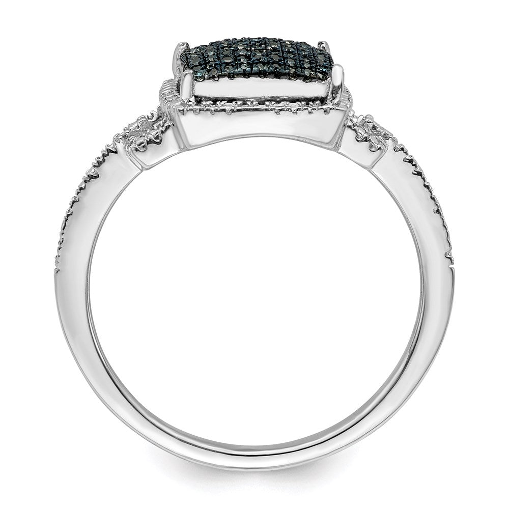 Sterling Silver White Night Rhodium Plated Blue Diamond Ring