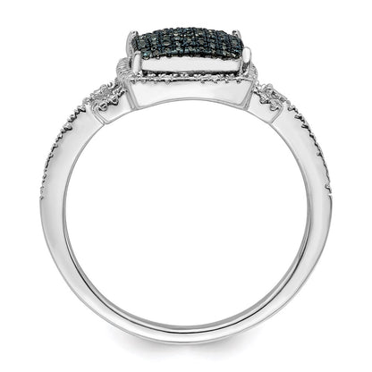 Sterling Silver White Night Rhodium Plated Blue Diamond Ring