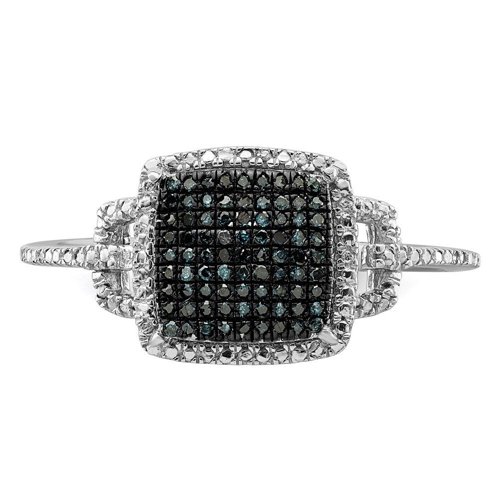 Sterling Silver White Night Rhodium Plated Blue Diamond Ring