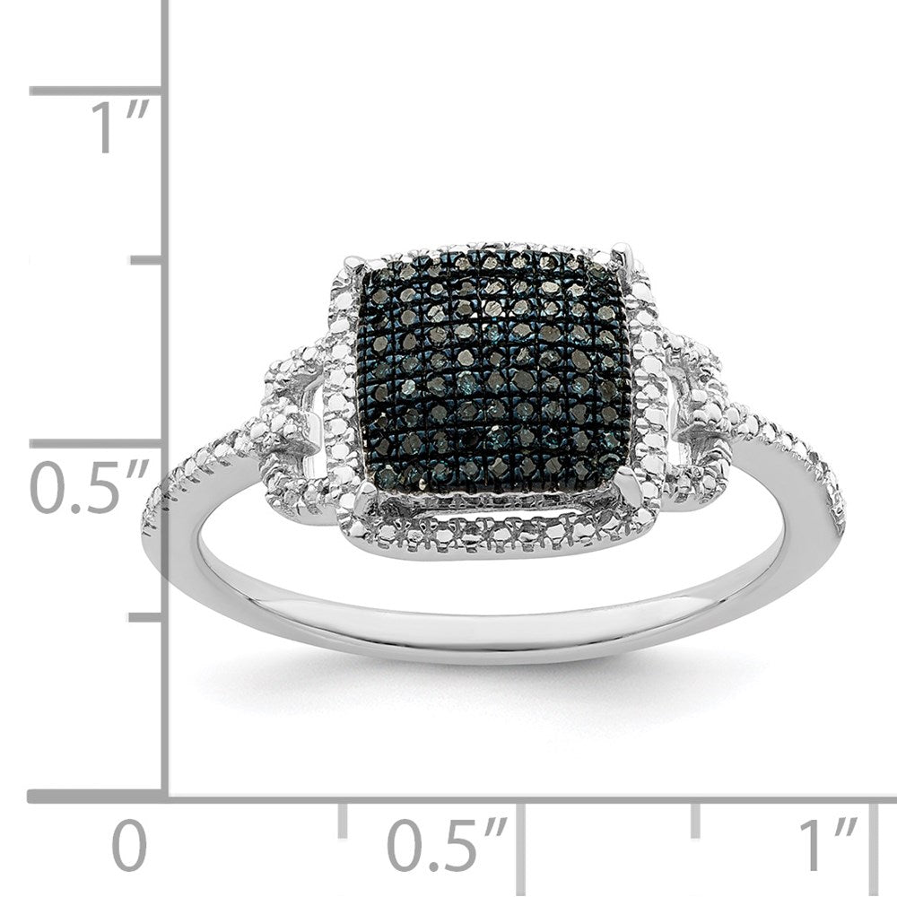 Sterling Silver White Night Rhodium Plated Blue Diamond Ring