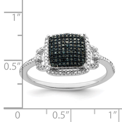 Sterling Silver White Night Rhodium Plated Blue Diamond Ring