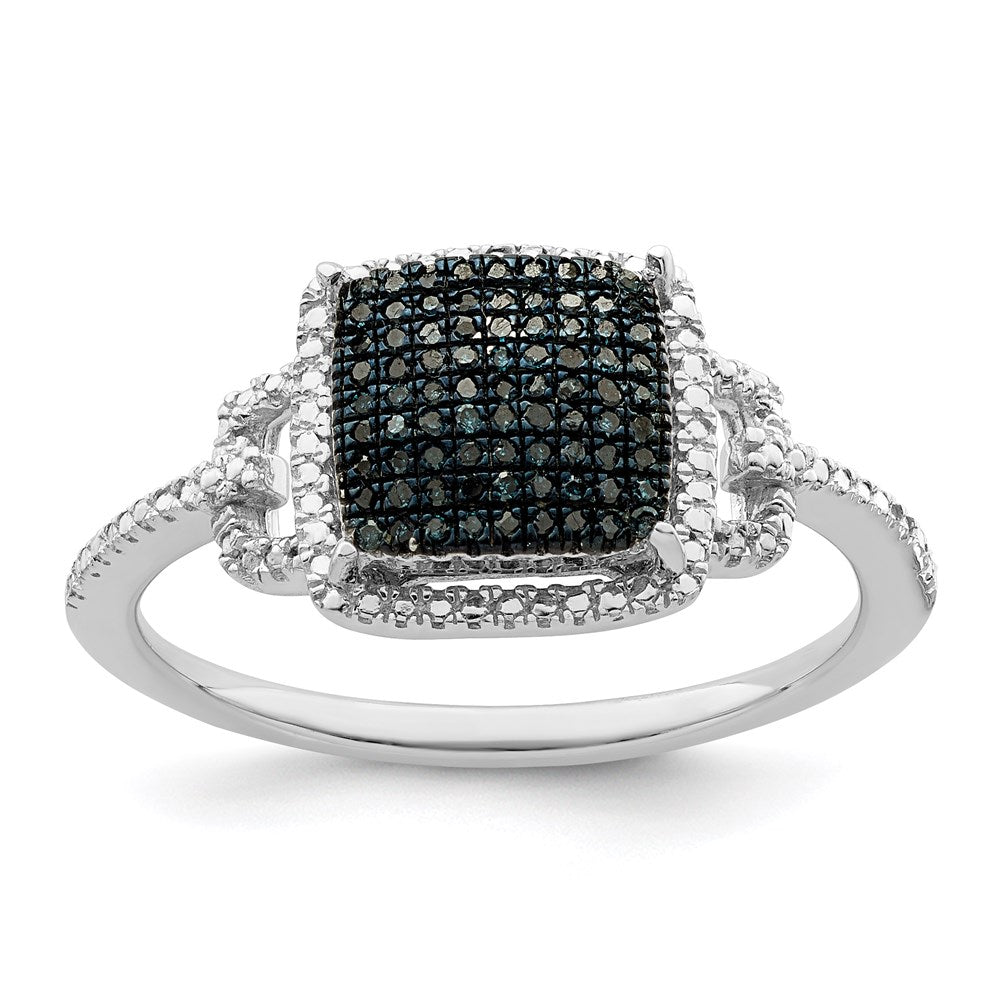 Sterling Silver White Night Rhodium Plated Blue Diamond Ring
