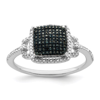 Sterling Silver White Night Rhodium Plated Blue Diamond Ring