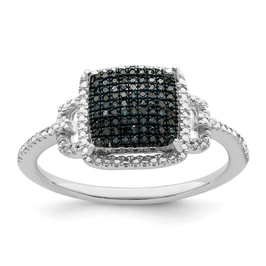 Sterling Silver White Night Rhodium Plated Blue Diamond Ring