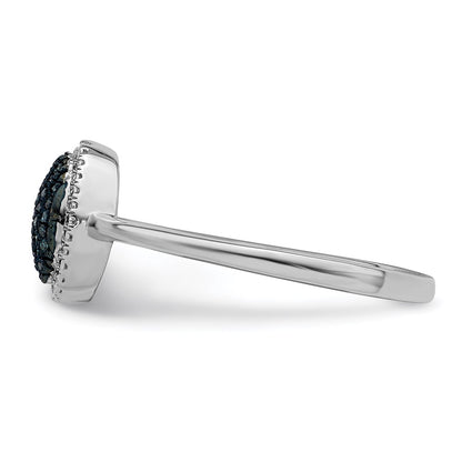 Sterling Silver White Night Rhodium Plated Blue Diamond Oval Ring