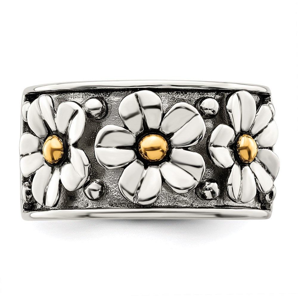 Silver/14K Two Tone Sterling Silver Antiqued W/ 14K Gold Centers Daisy Ring