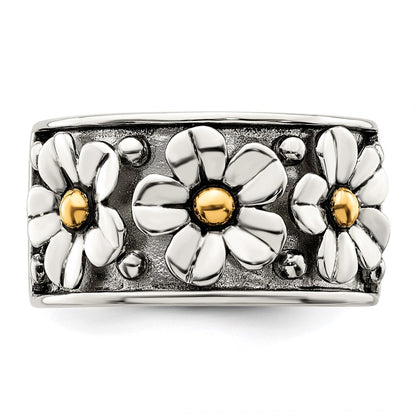Silver/14K Two Tone Sterling Silver Antiqued W/ 14K Gold Centers Daisy Ring