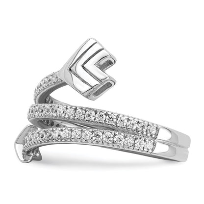 Sterling Silver Rhodium Plated Polished Cz Arrow Ring