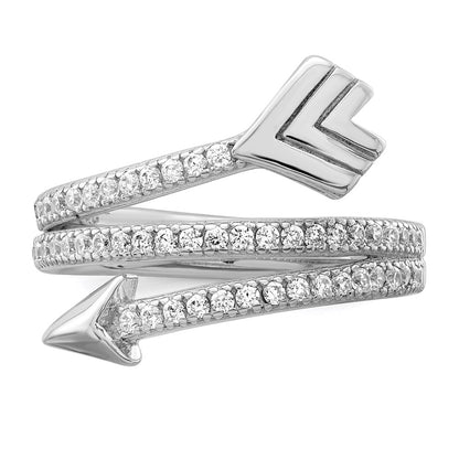 Sterling Silver Rhodium Plated Polished Cz Arrow Ring