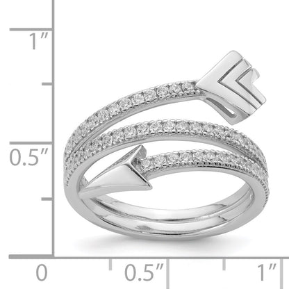 Sterling Silver Rhodium Plated Polished Cz Arrow Ring