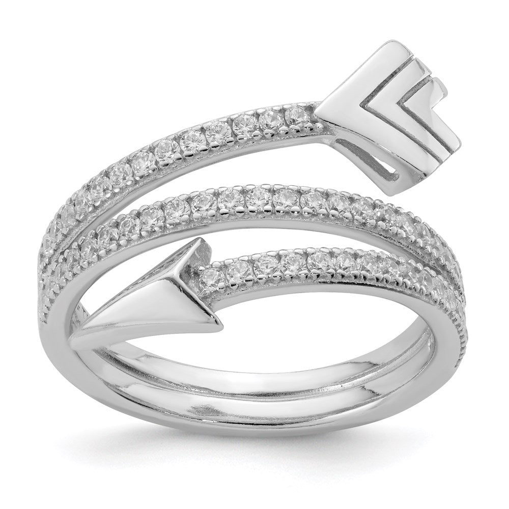 Sterling Silver Rhodium Plated Polished Cz Arrow Ring