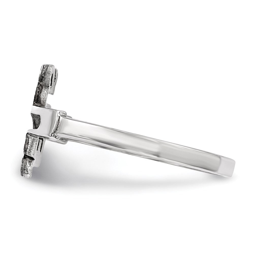 Sterling Silver Rhodium Plated Jesus Cross Ring