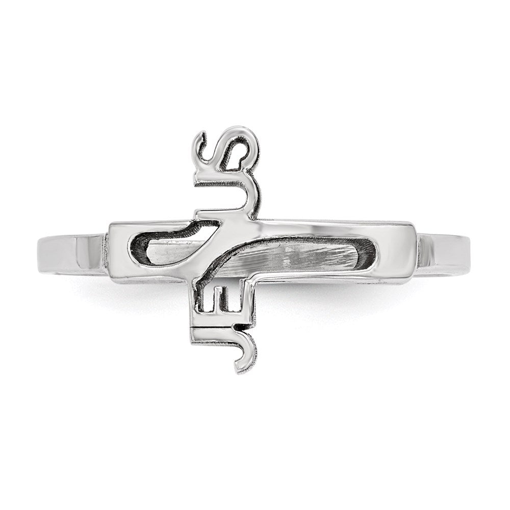 Sterling Silver Rhodium Plated Jesus Cross Ring