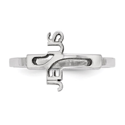 Sterling Silver Rhodium Plated Jesus Cross Ring