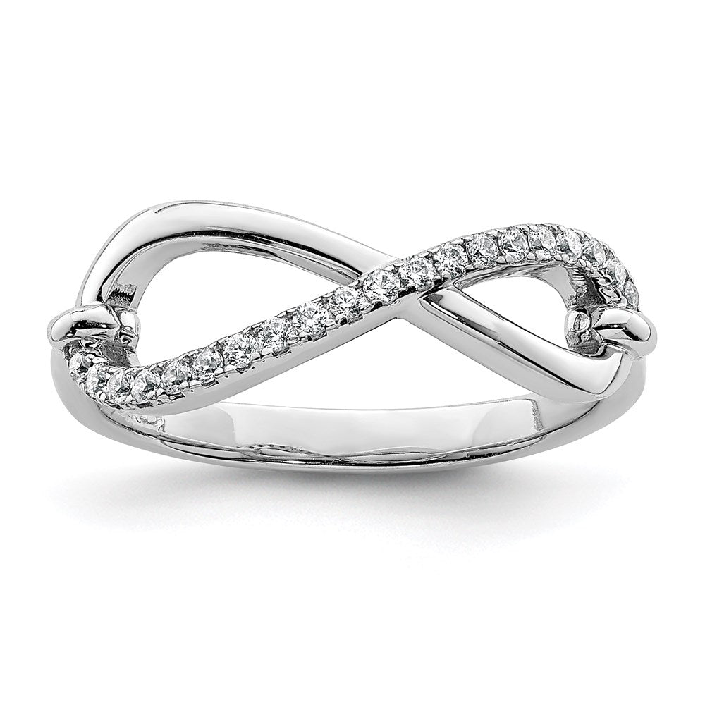 Sterling Silver Shimmer Rhodium Plated 20 Stone Cz Infinity Symbol Ring