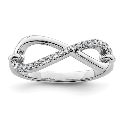 Sterling Silver Shimmer Rhodium Plated 20 Stone Cz Infinity Symbol Ring