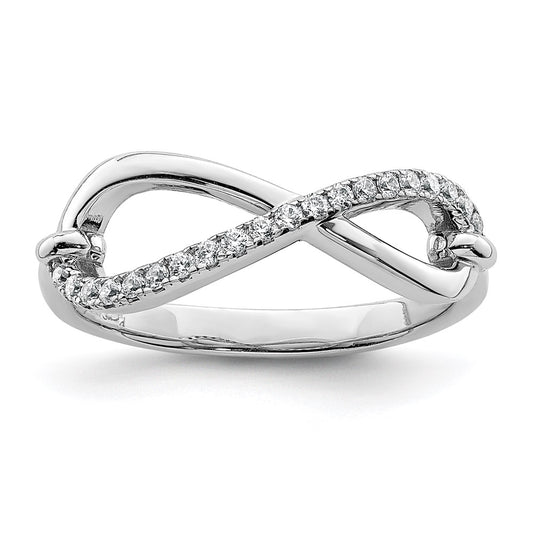 Sterling Silver Shimmer Rhodium Plated 20 Stone Cz Infinity Symbol Ring