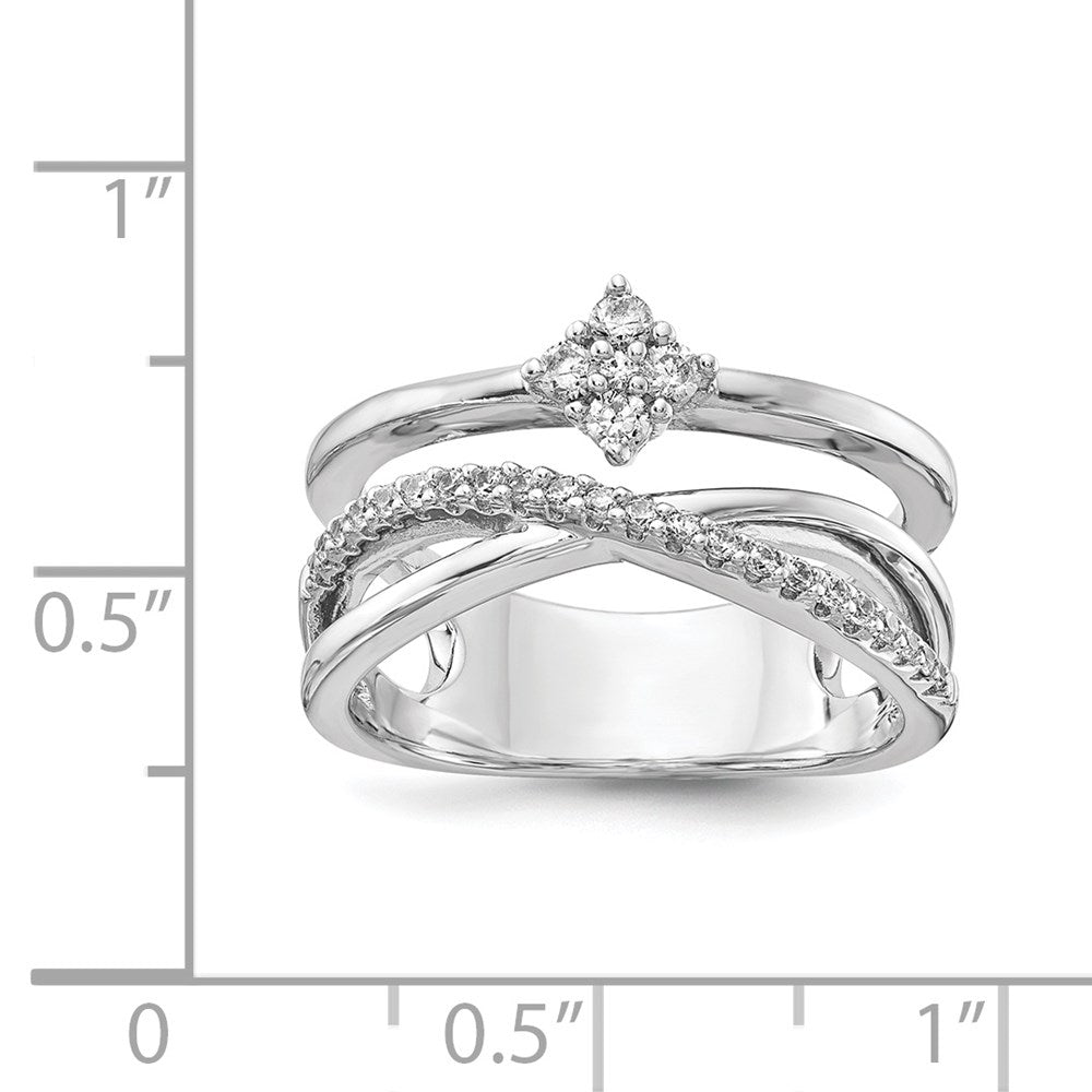 Sterling Silver Shimmer Rhodium Plated 27 Stone Cz Ring