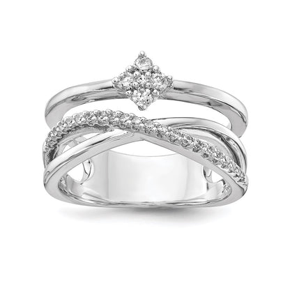 Sterling Silver Shimmer Rhodium Plated 27 Stone Cz Ring