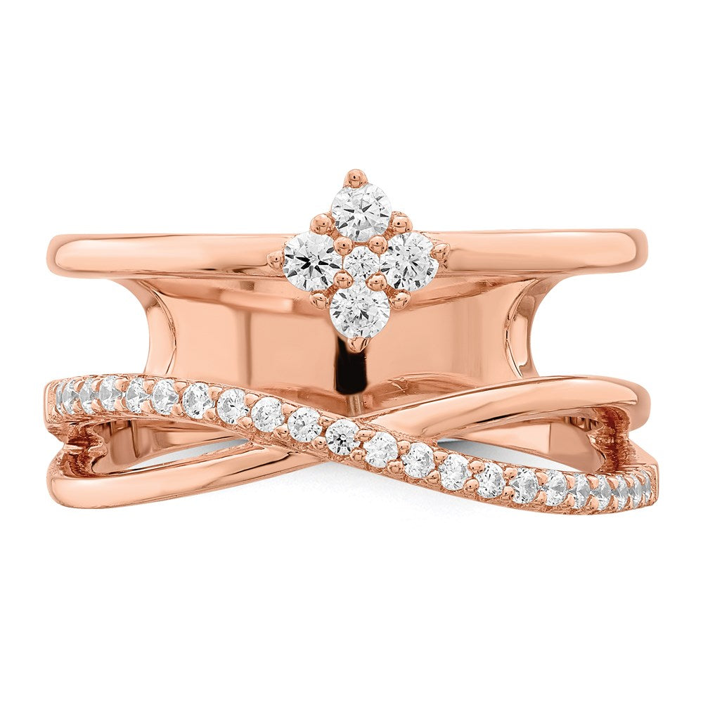 Sterling Silver Shimmer Rose Tone Flash Gold Plated 27 Stone Cz Ring