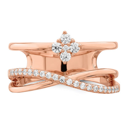 Sterling Silver Shimmer Rose Tone Flash Gold Plated 27 Stone Cz Ring