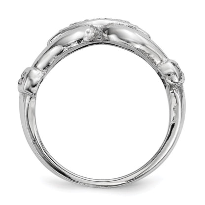 Sterling Silver Rhodium Plated Polished And Textured Fancy Cz Ring