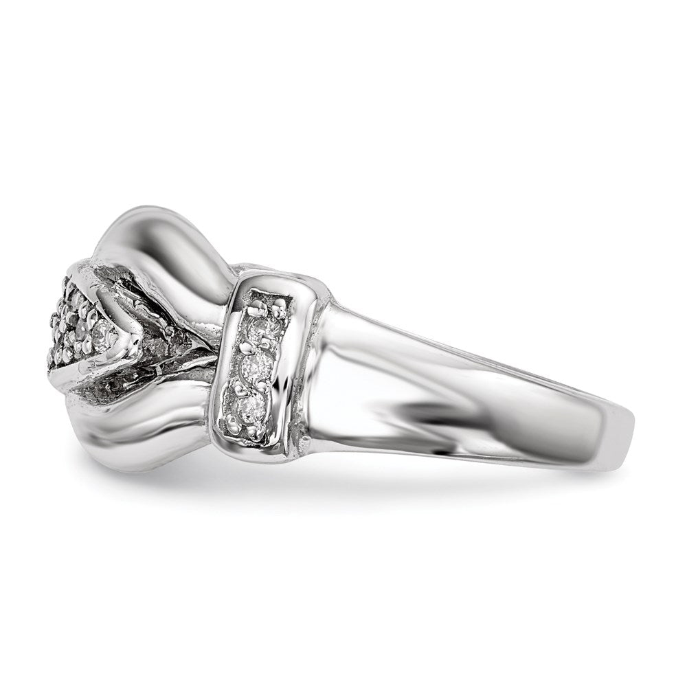 Sterling Silver Rhodium Plated Polished And Textured Fancy Cz Ring