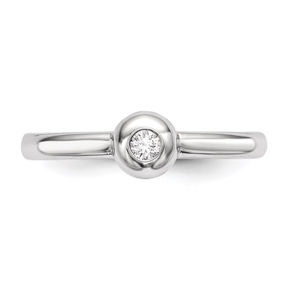 Sterling Silver Rhodium Plated Polished Cz Ring