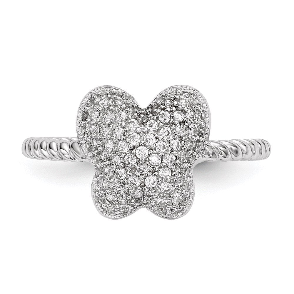 Sterling Silver Rhodium Plated Cz Butterfly Ring