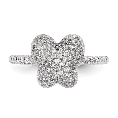 Sterling Silver Rhodium Plated Cz Butterfly Ring