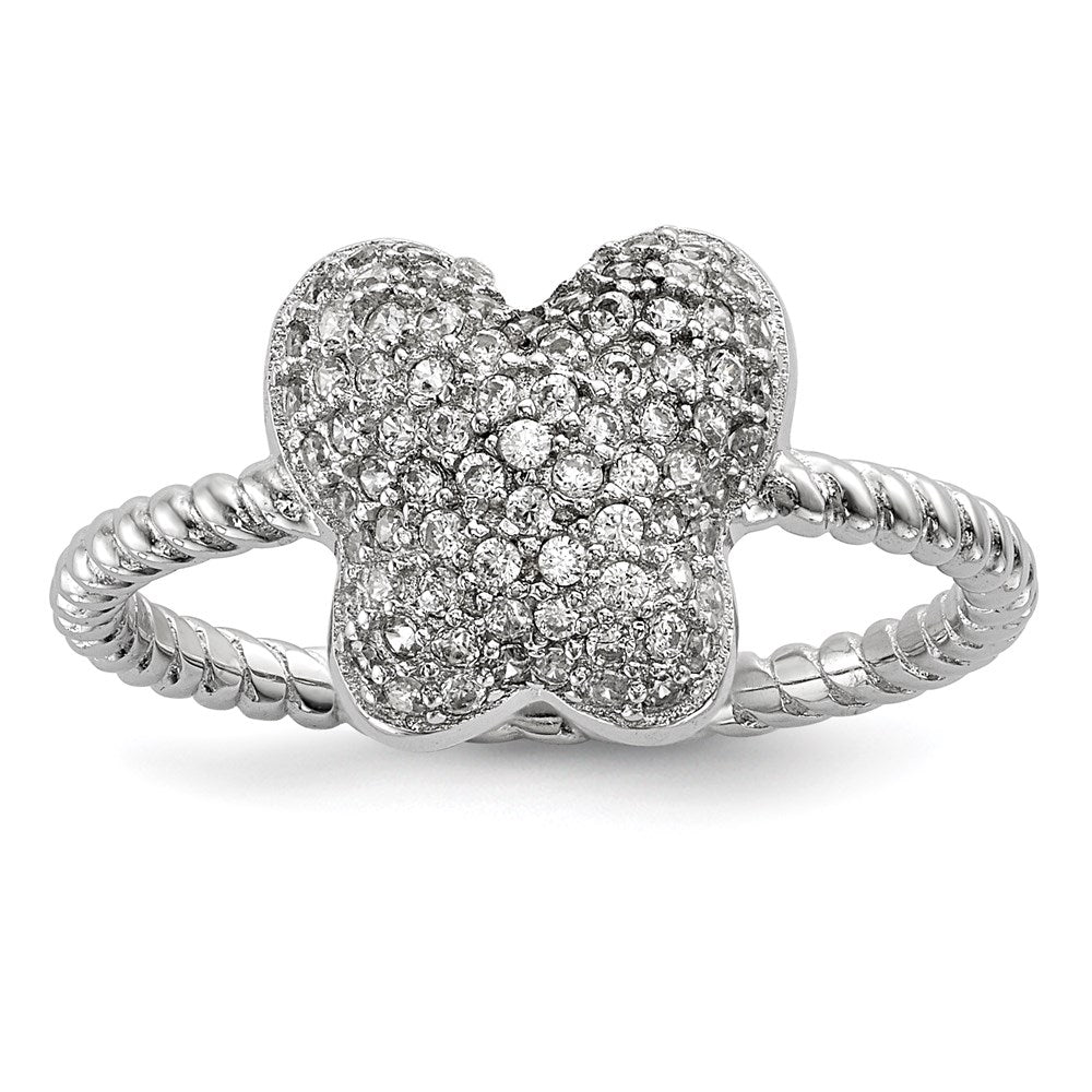 Sterling Silver Rhodium Plated Cz Butterfly Ring