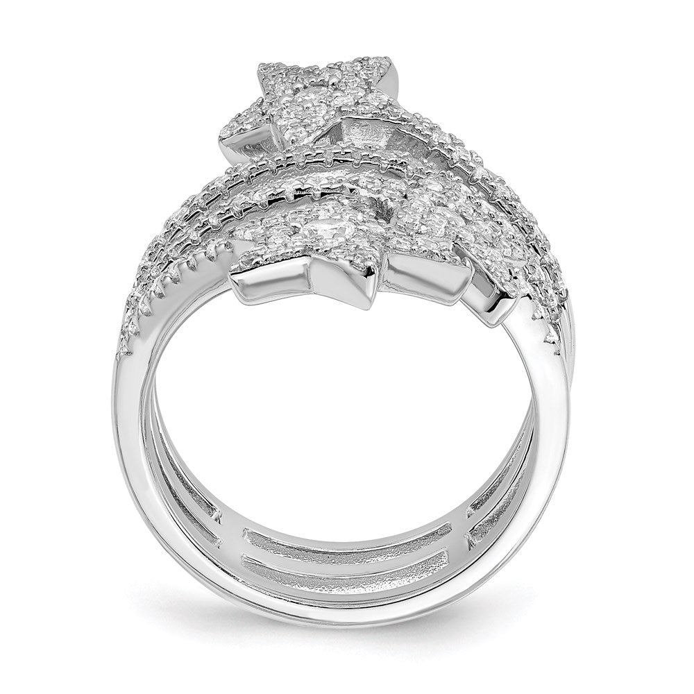 Sterling Silver Rhodium Plated Cz Star Ring