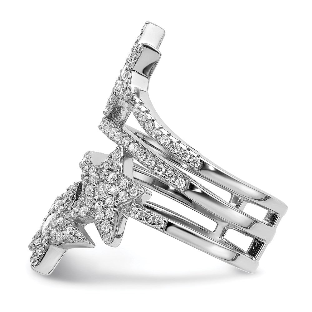 Sterling Silver Rhodium Plated Cz Star Ring