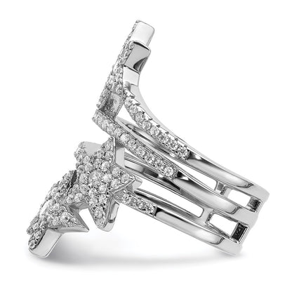 Sterling Silver Rhodium Plated Cz Star Ring
