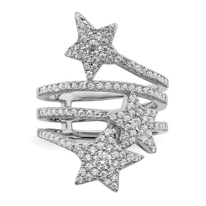 Sterling Silver Rhodium Plated Cz Star Ring