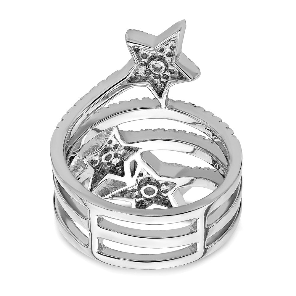 Sterling Silver Rhodium Plated Cz Star Ring