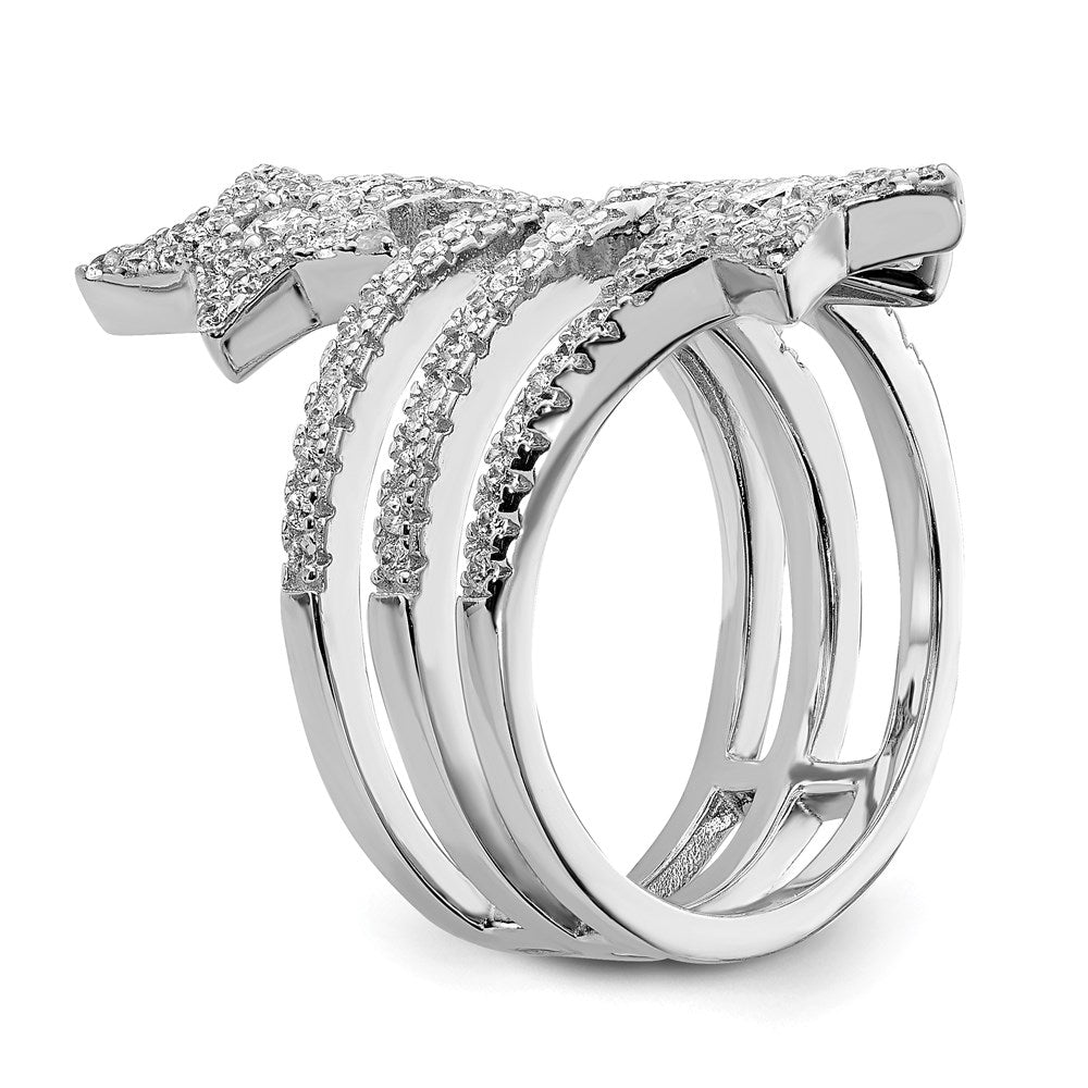 Sterling Silver Rhodium Plated Cz Star Ring