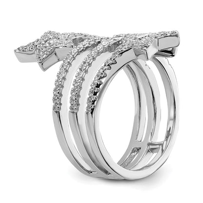 Sterling Silver Rhodium Plated Cz Star Ring