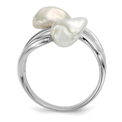 Sterling Silver Rhodium Plated 7 8mm White Baroque Freshwater Cultured Pearl Ring