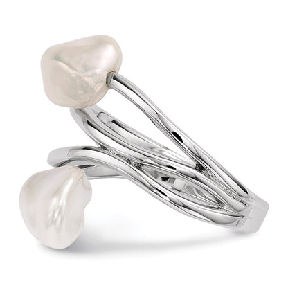 Sterling Silver Rhodium Plated 7 8mm White Baroque Freshwater Cultured Pearl Ring