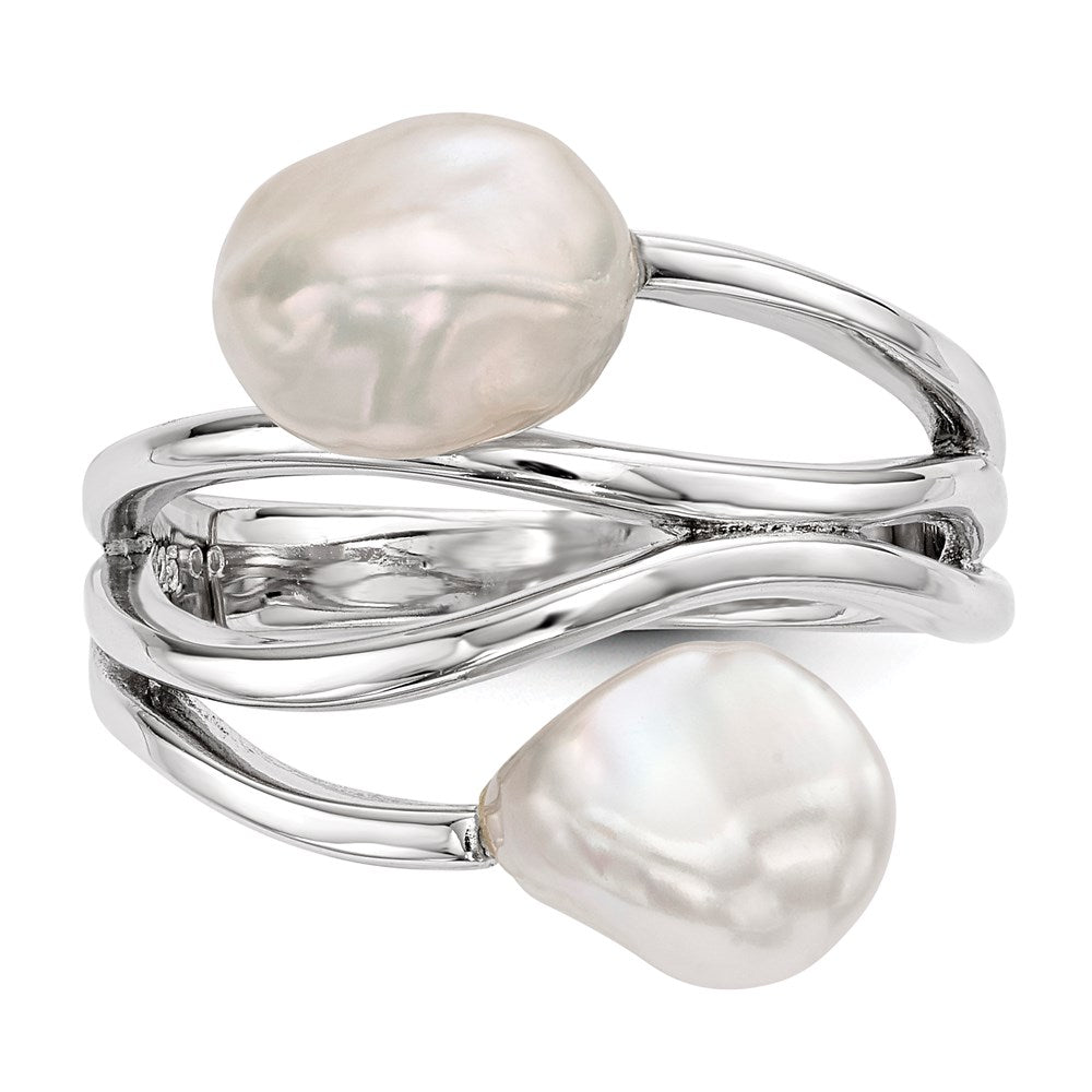 Sterling Silver Rhodium Plated 7 8mm White Baroque Freshwater Cultured Pearl Ring