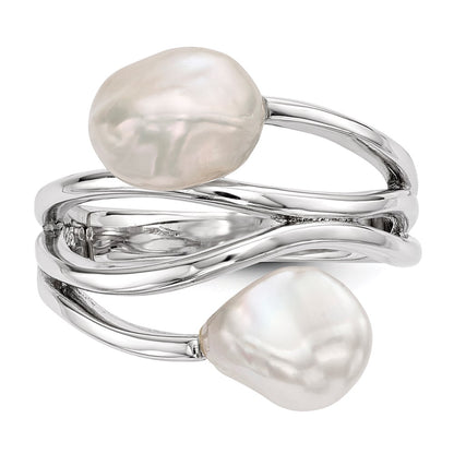 Sterling Silver Rhodium Plated 7 8mm White Baroque Freshwater Cultured Pearl Ring