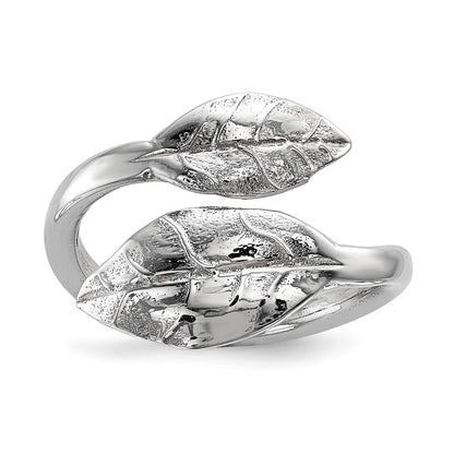 Sterling Silver Rhodium Plated Leaf Ring