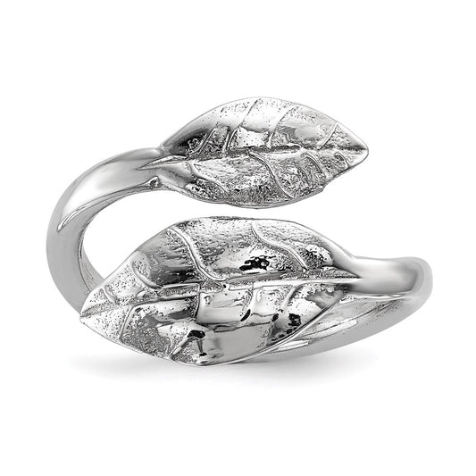 Sterling Silver Rhodium Plated Leaf Ring