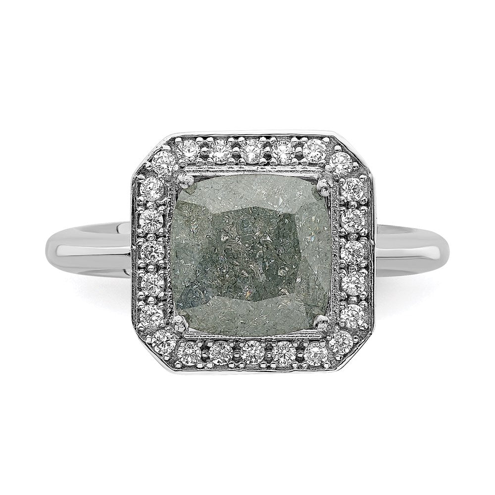 Sterling Silver Rhodium Plated Dark Gray Ice Cz Polished Ring