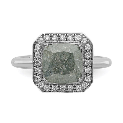 Sterling Silver Rhodium Plated Dark Gray Ice Cz Polished Ring