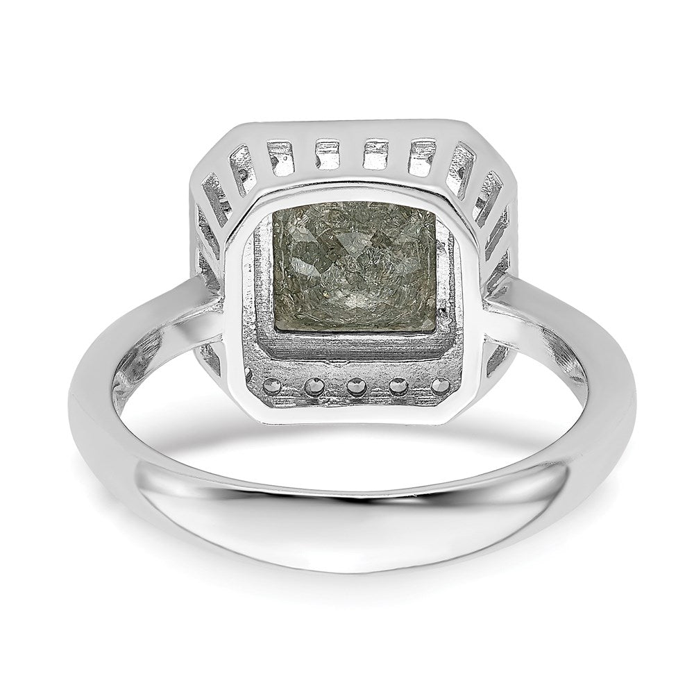 Sterling Silver Rhodium Plated Dark Gray Ice Cz Polished Ring